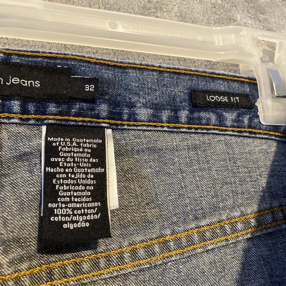 Calvin Klein Jeans Men 32x28 Blue Straight Loose Raw Hem Grunge Streetwear READ